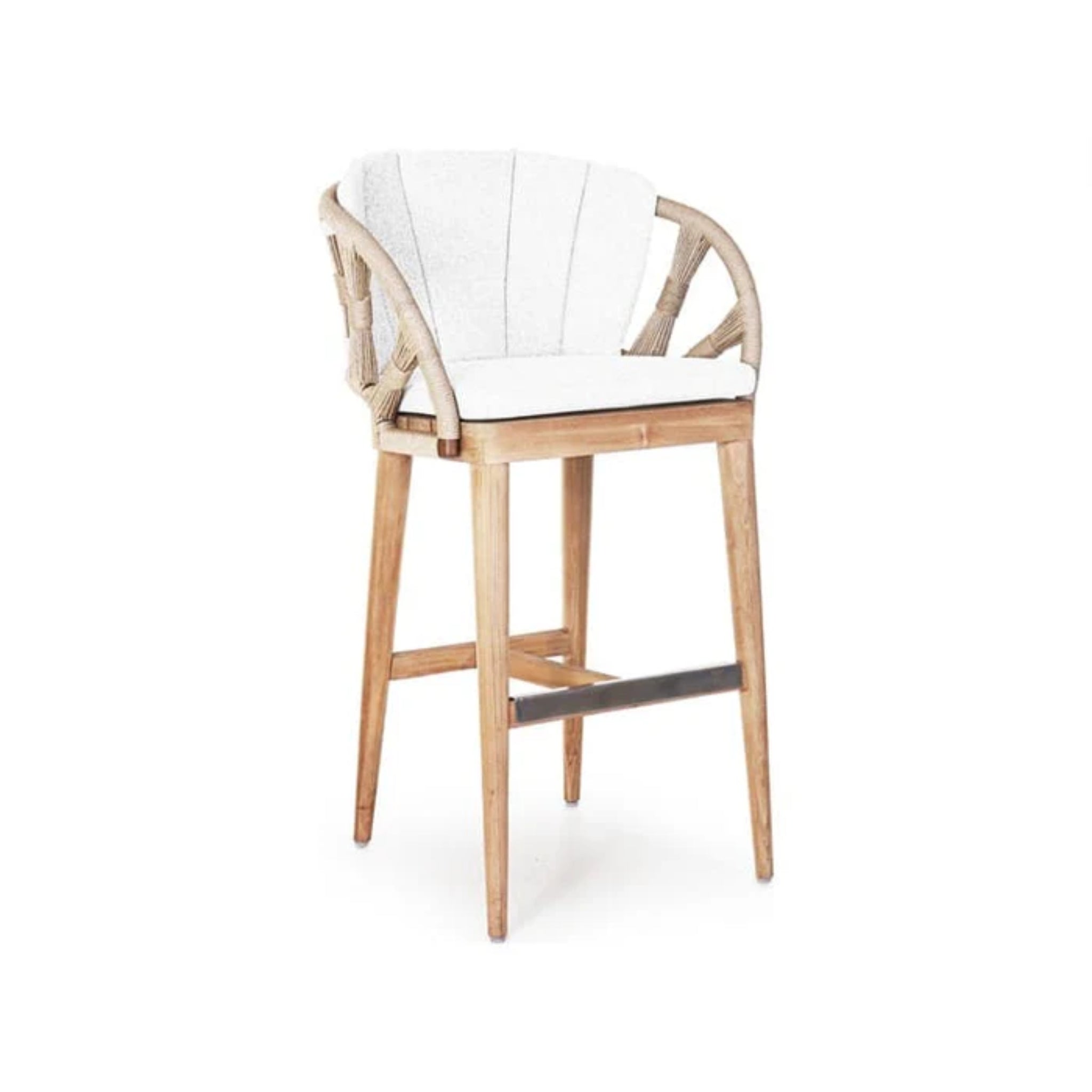 Skyline Design Krabi outdoor barstool with Rami natural rope seat and black metal frame, designed for outdoor bar seating.