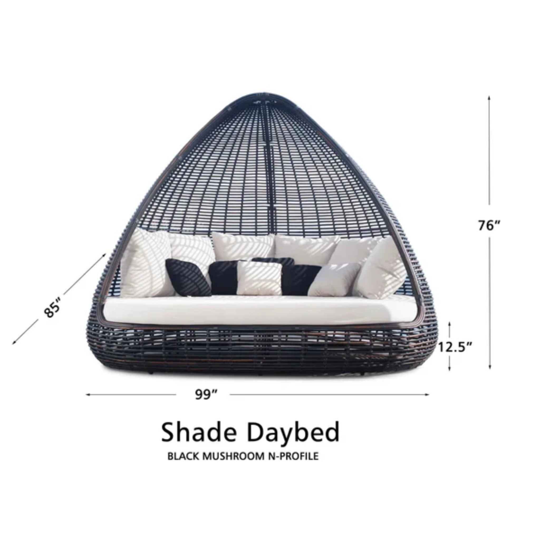 Skyline Design outdoor daybed with woven fiber in mushroom finish, featuring plush cushions for comfortable outdoor lounging.