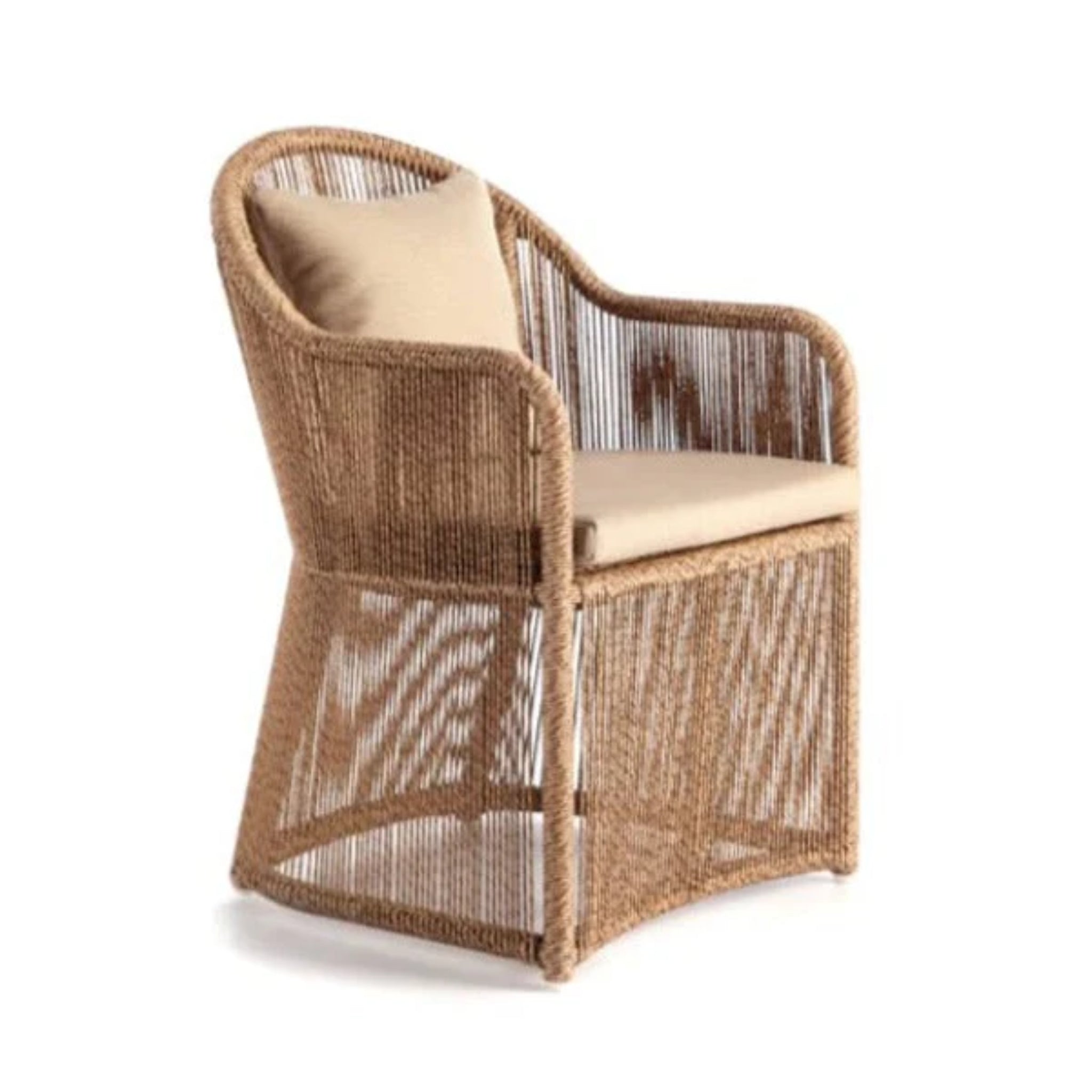 Skyline Design Calixto outdoor dining armchair with Nigerian twist weave, showcasing a stylish, weather-resistant design for outdoor use.