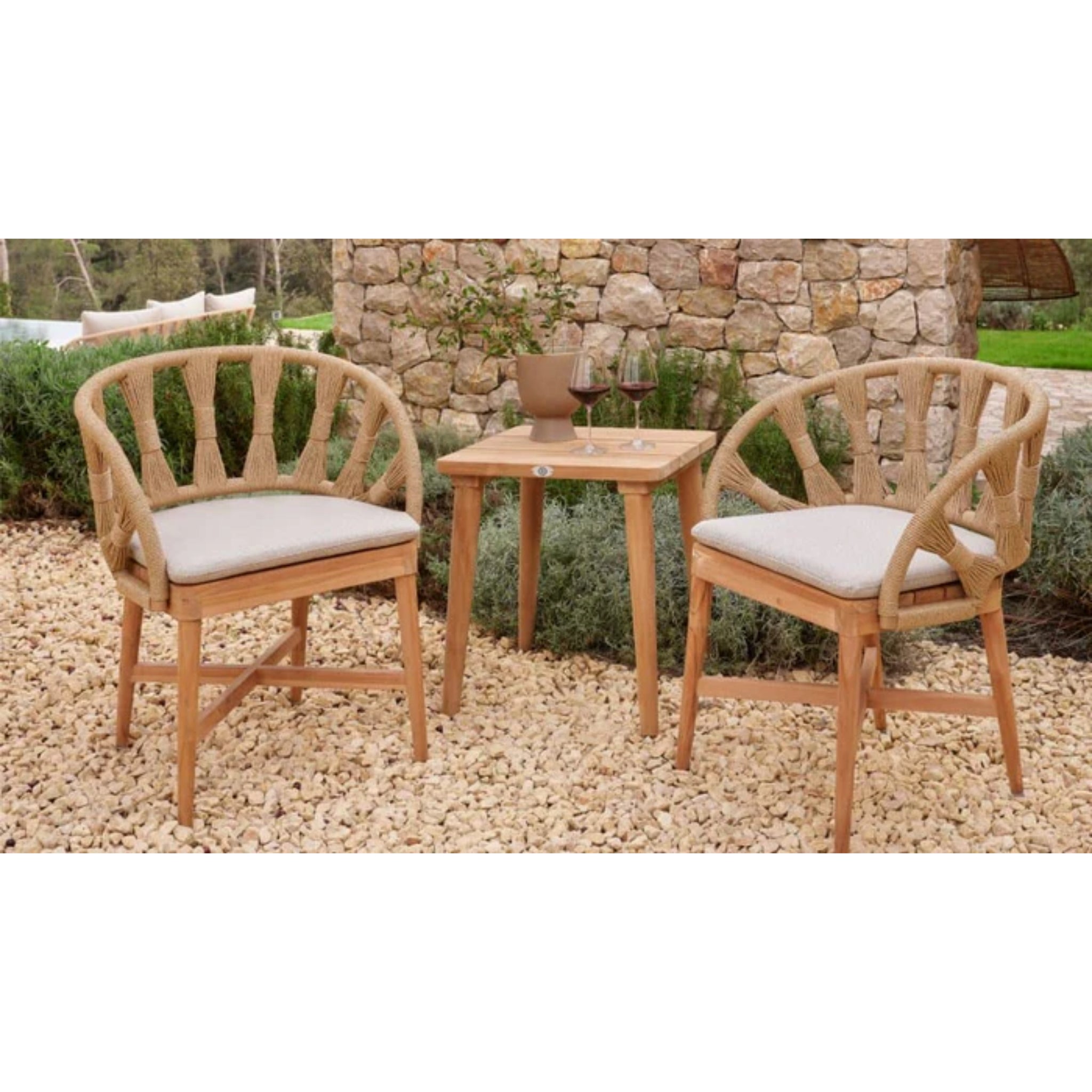 Skyline Design Krabi outdoor dining armchair with Rami natural rope, showcasing a stylish, comfortable outdoor dining chair design.