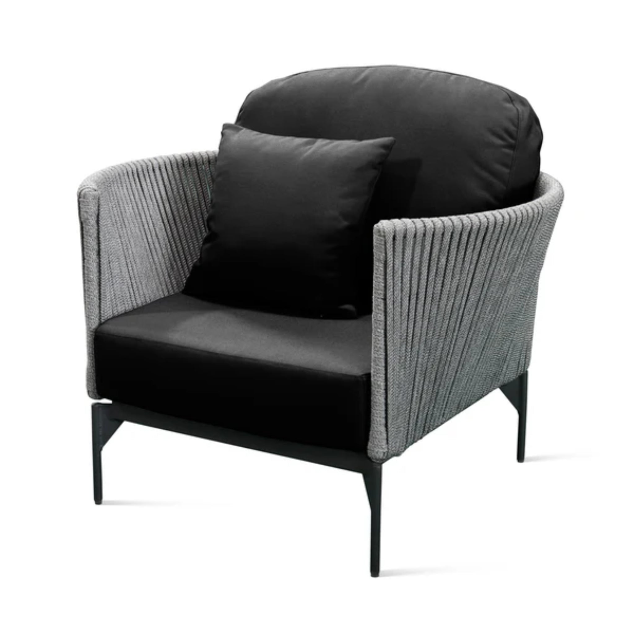 Skyline Design Boston outdoor lounge chair with light grey strap weave, patio armchair for comfortable outdoor seating