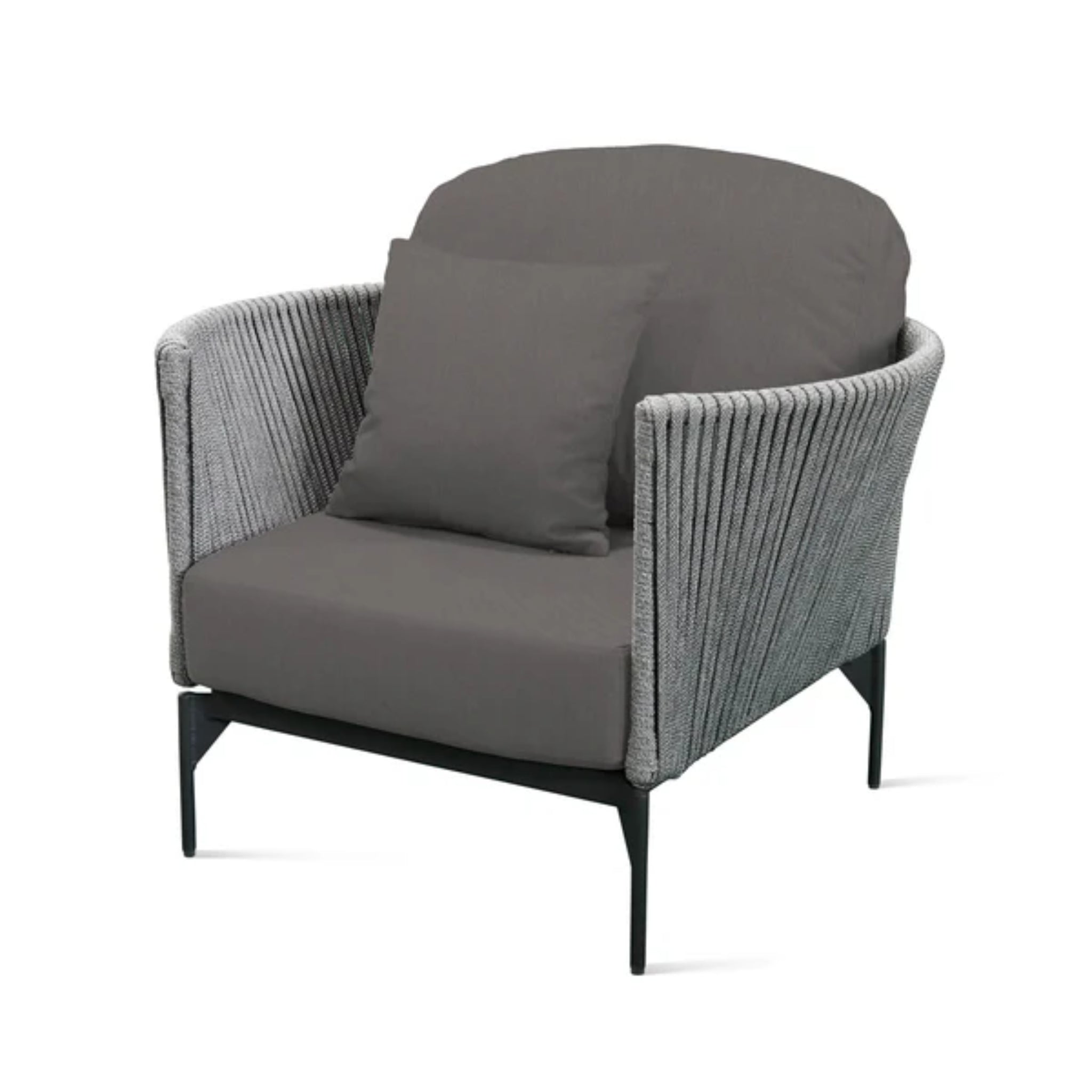 Skyline Design Boston outdoor lounge chair with light grey strap weave, patio armchair for relaxed outdoor seating.