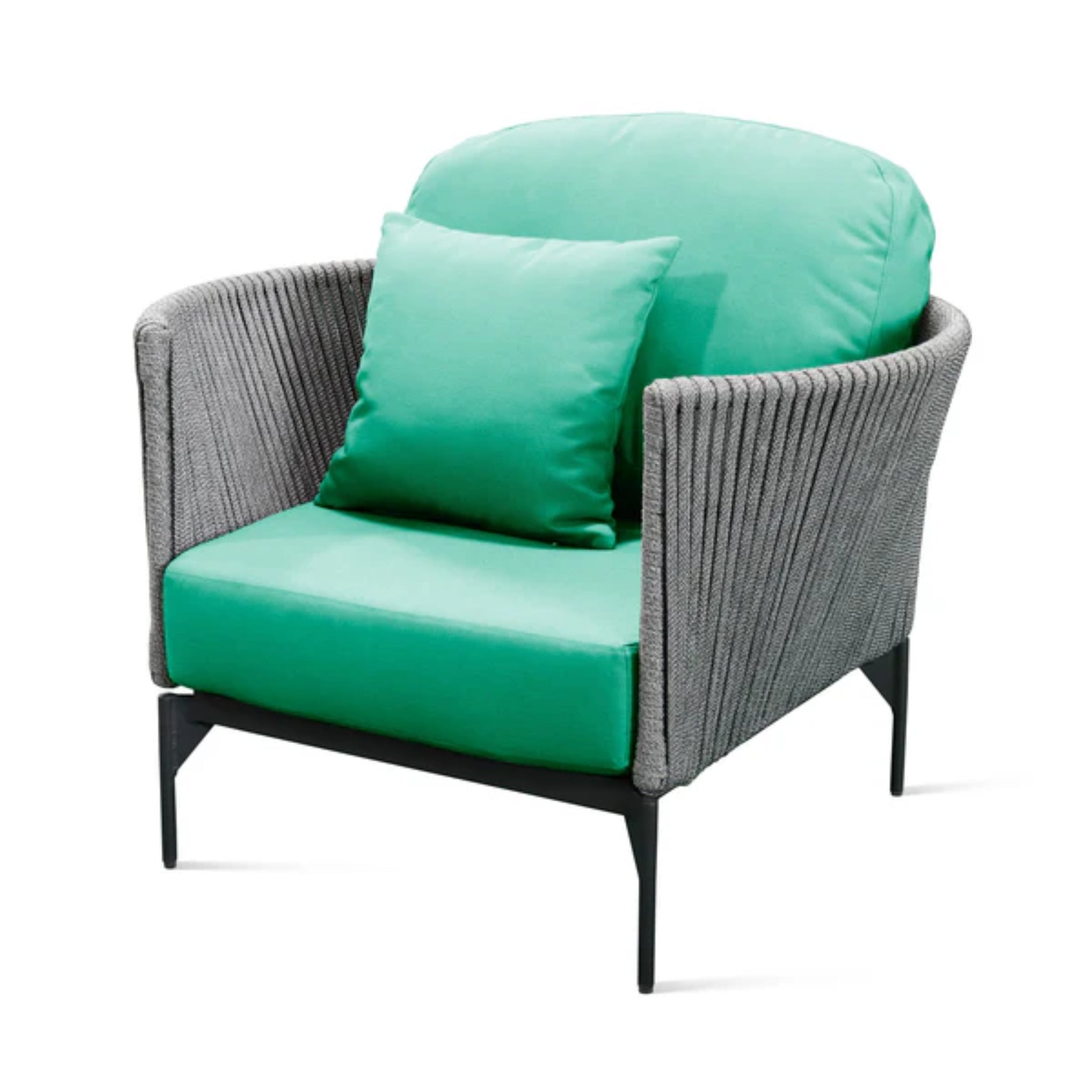 Skyline Design Boston outdoor lounge chair with light grey strap weave, patio armchair for outdoor seating and relaxation.