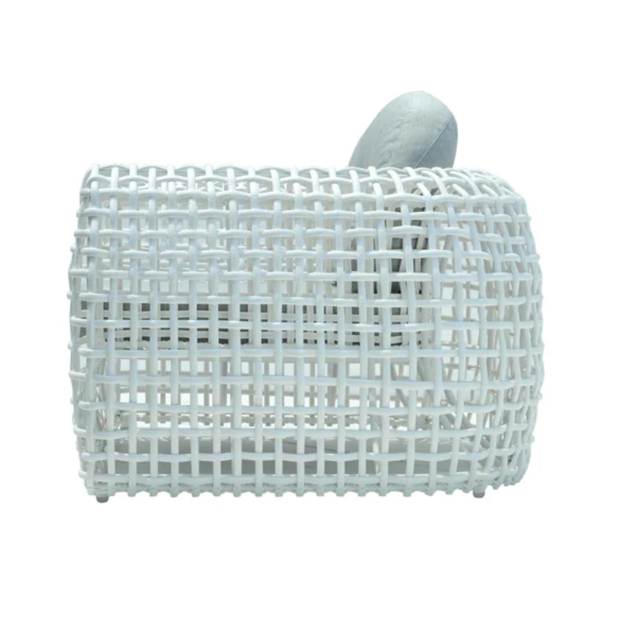 Skyline Design Dynasty outdoor lounge chair with mushroom woven fiber seat and armrests, ideal for patio relaxation.