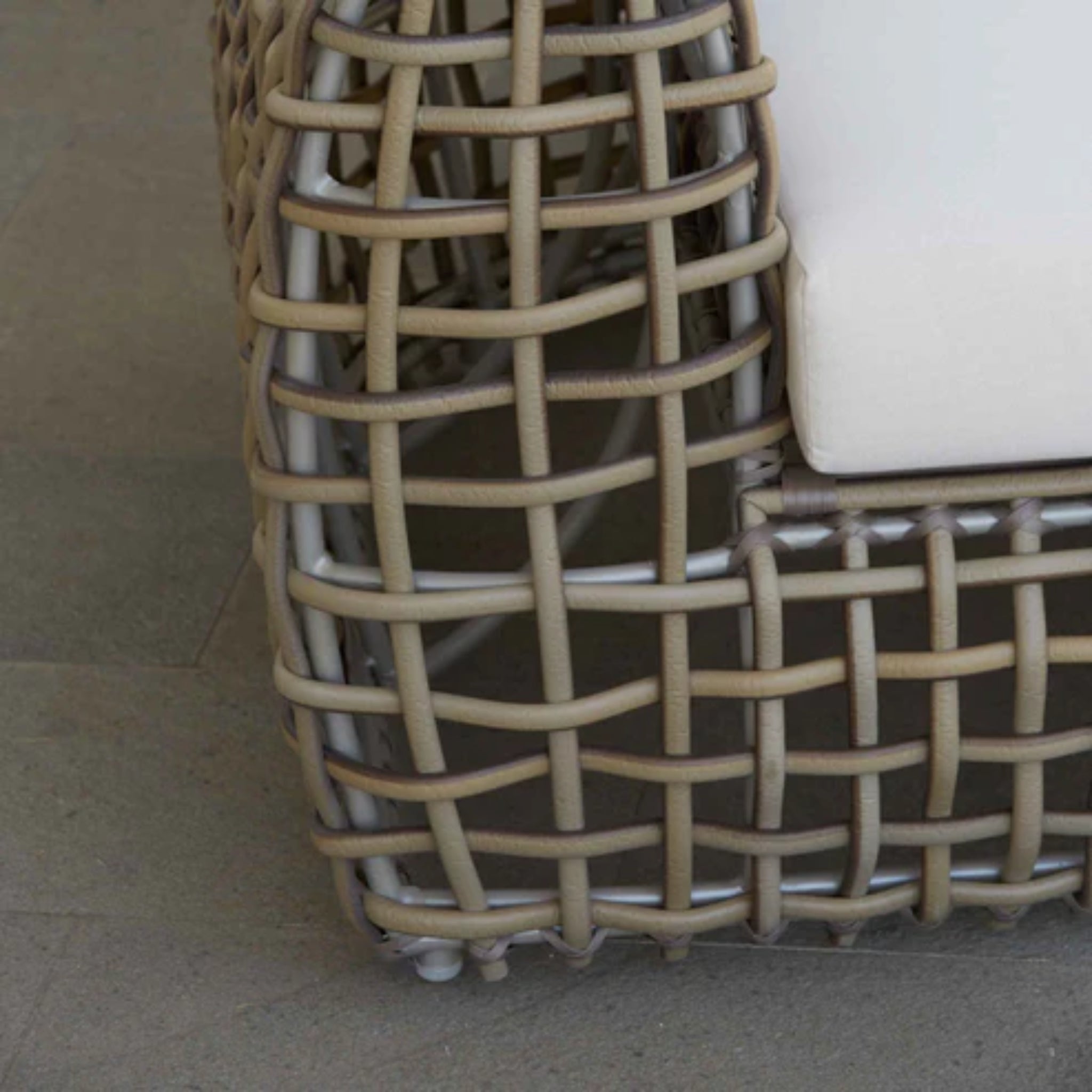 Skyline Design Dynasty outdoor lounge chair with mushroom woven fiber, patio armchair for comfortable outdoor seating.