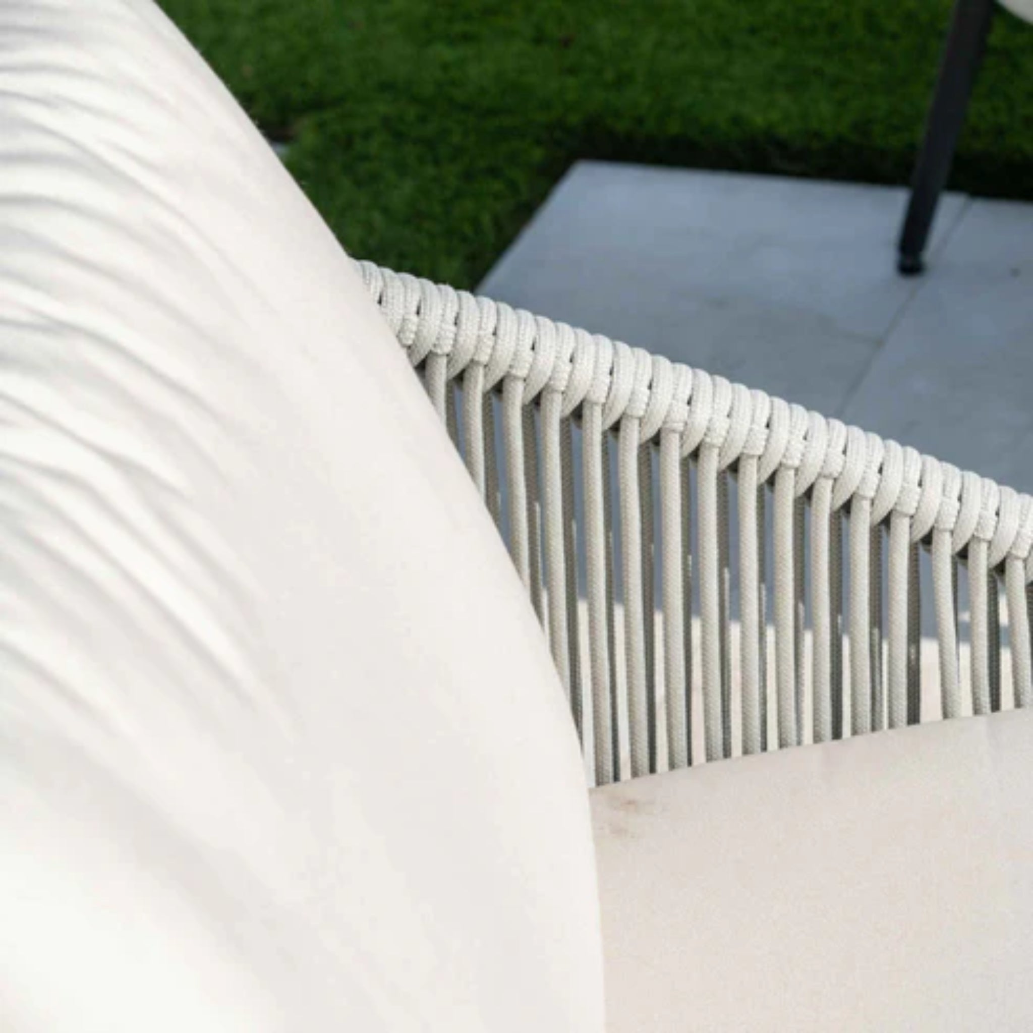 Skyline Design Rodona outdoor lounge chair with silver grey polyrope, patio armchair, modern outdoor furniture for relaxing.