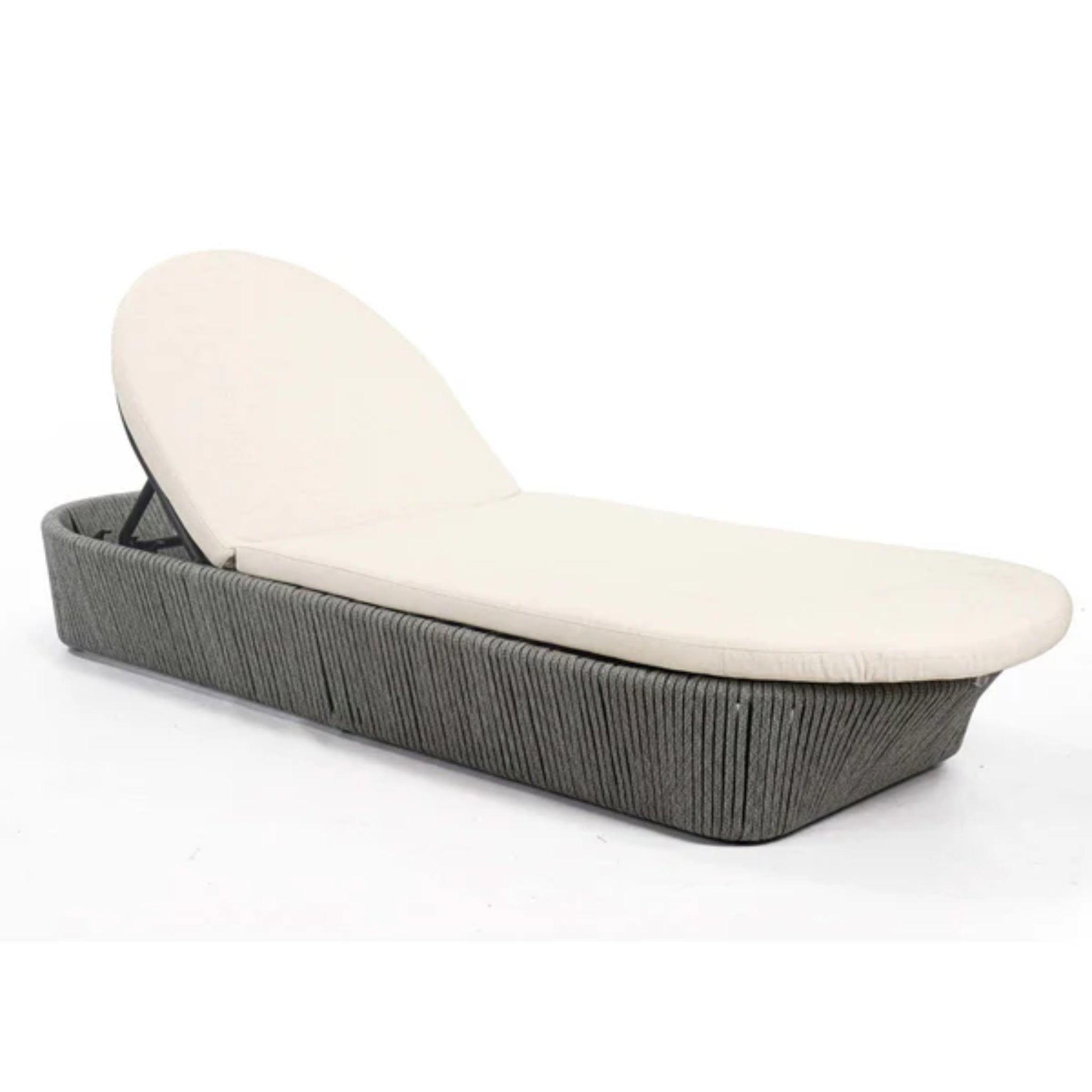 Skyline Design Boston outdoor chaise lounge with light grey strap weave, poolside style, ideal for relaxing in outdoor spaces