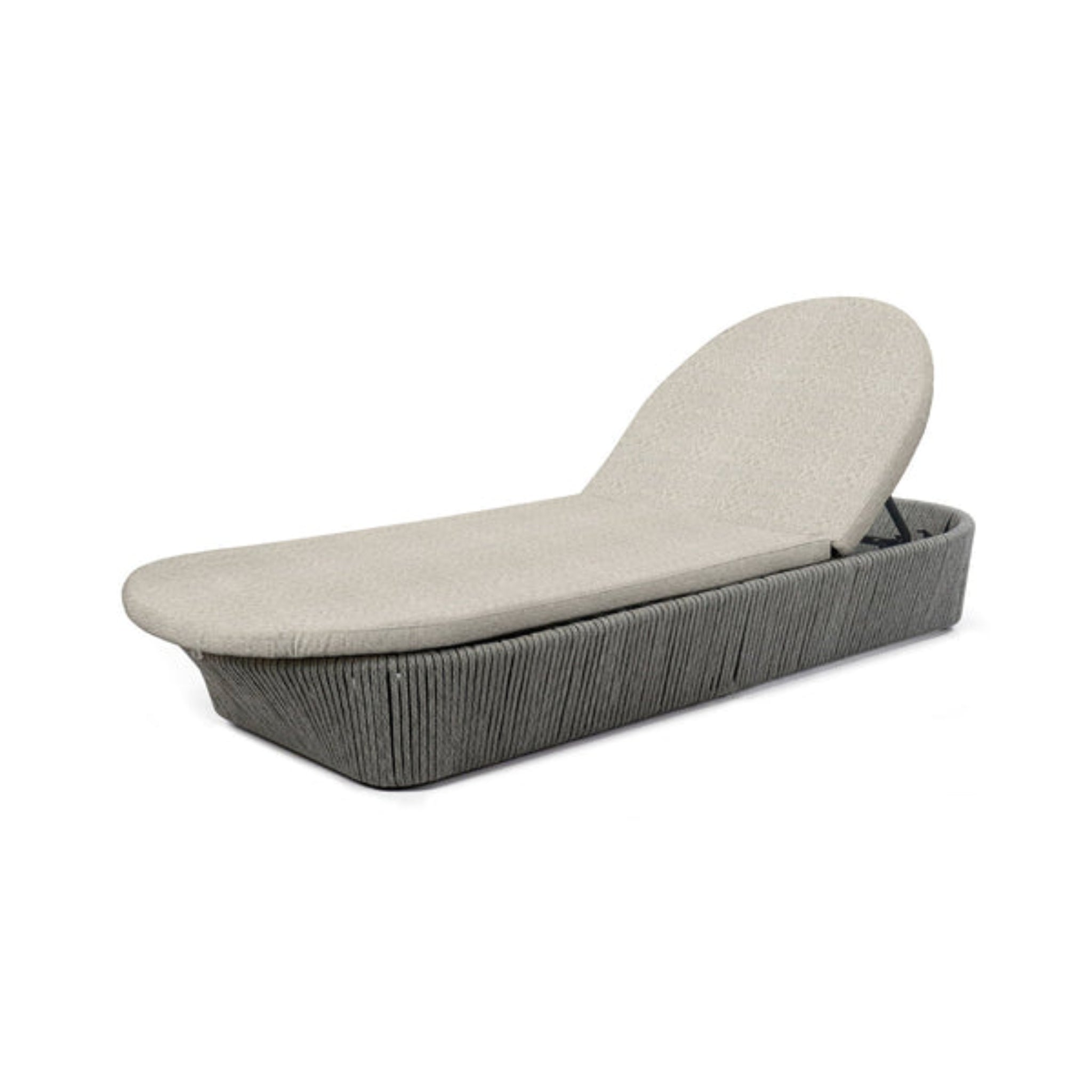 Skyline Design Boston outdoor chaise lounge with light grey strap weave, ideal for poolside relaxation.