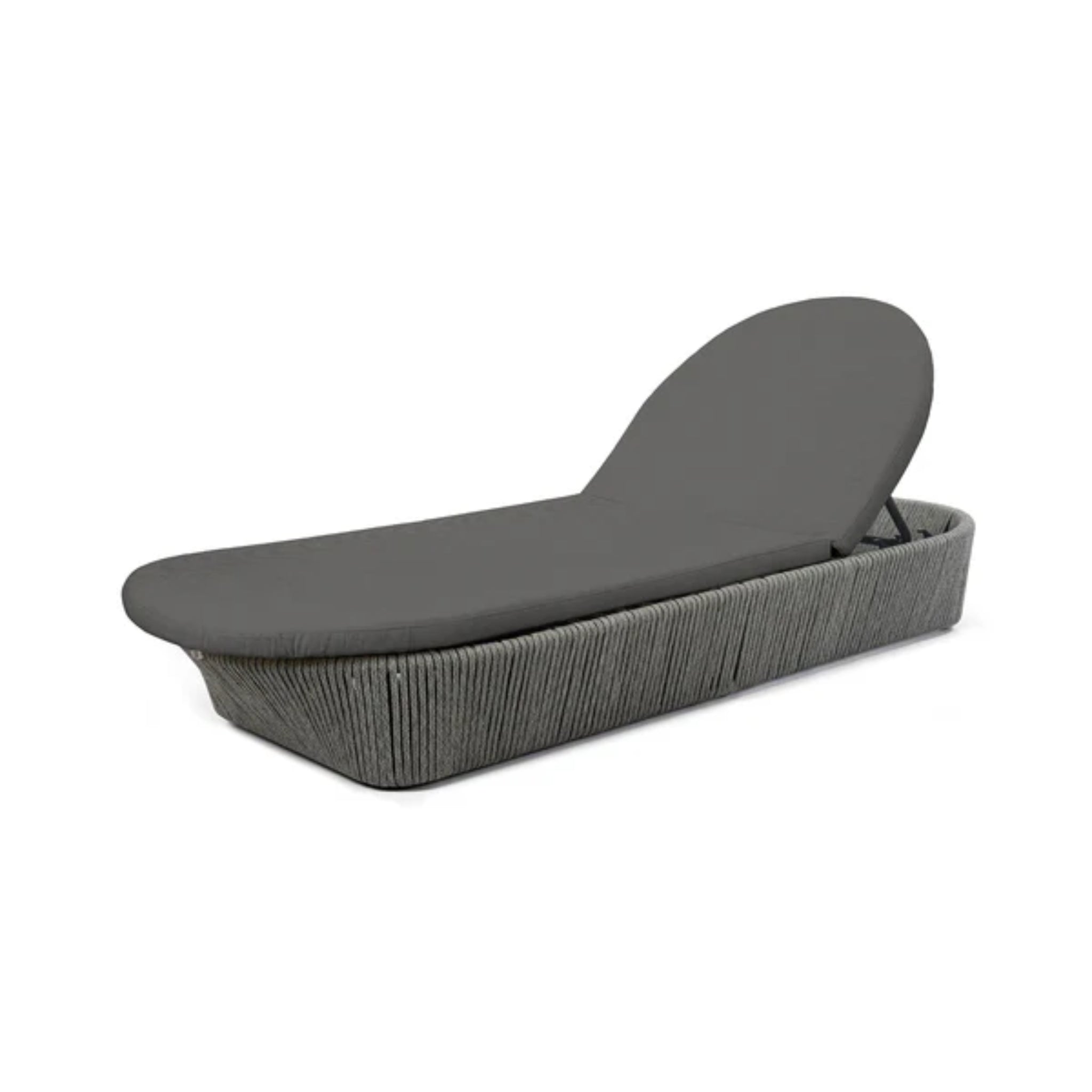 Skyline Design Boston outdoor chaise lounge with light grey strap weave, perfect for poolside relaxation.