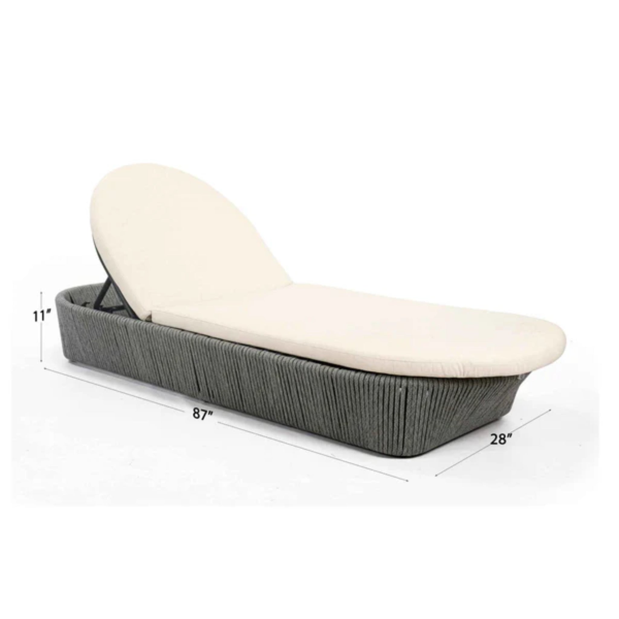 Skyline Design Boston outdoor chaise lounge with light grey strap weave, ideal for poolside relaxation and outdoor lounging.