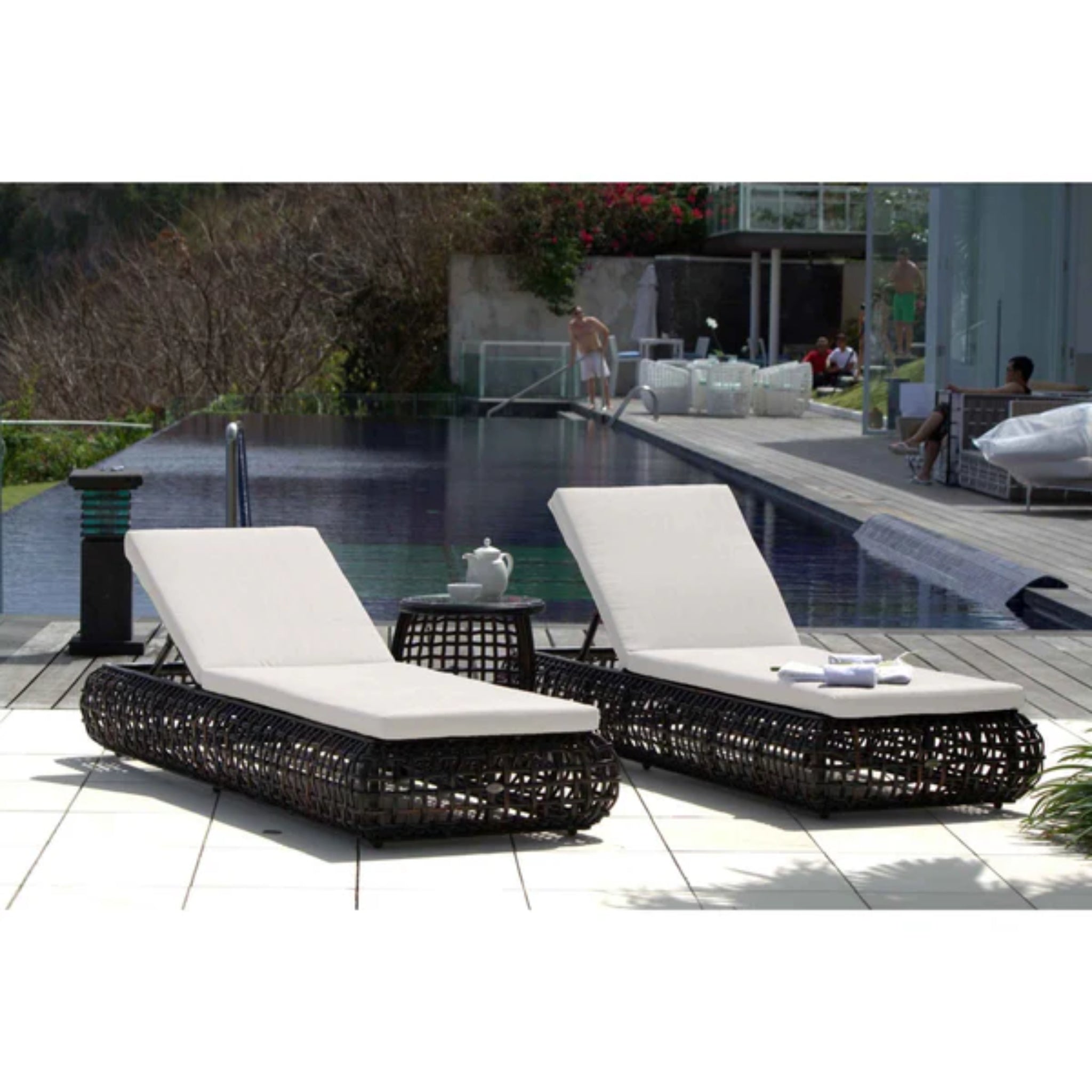 Skyline Design Dynasty outdoor lounge chair with mushroom woven fiber, patio armchair for stylish outdoor relaxation.