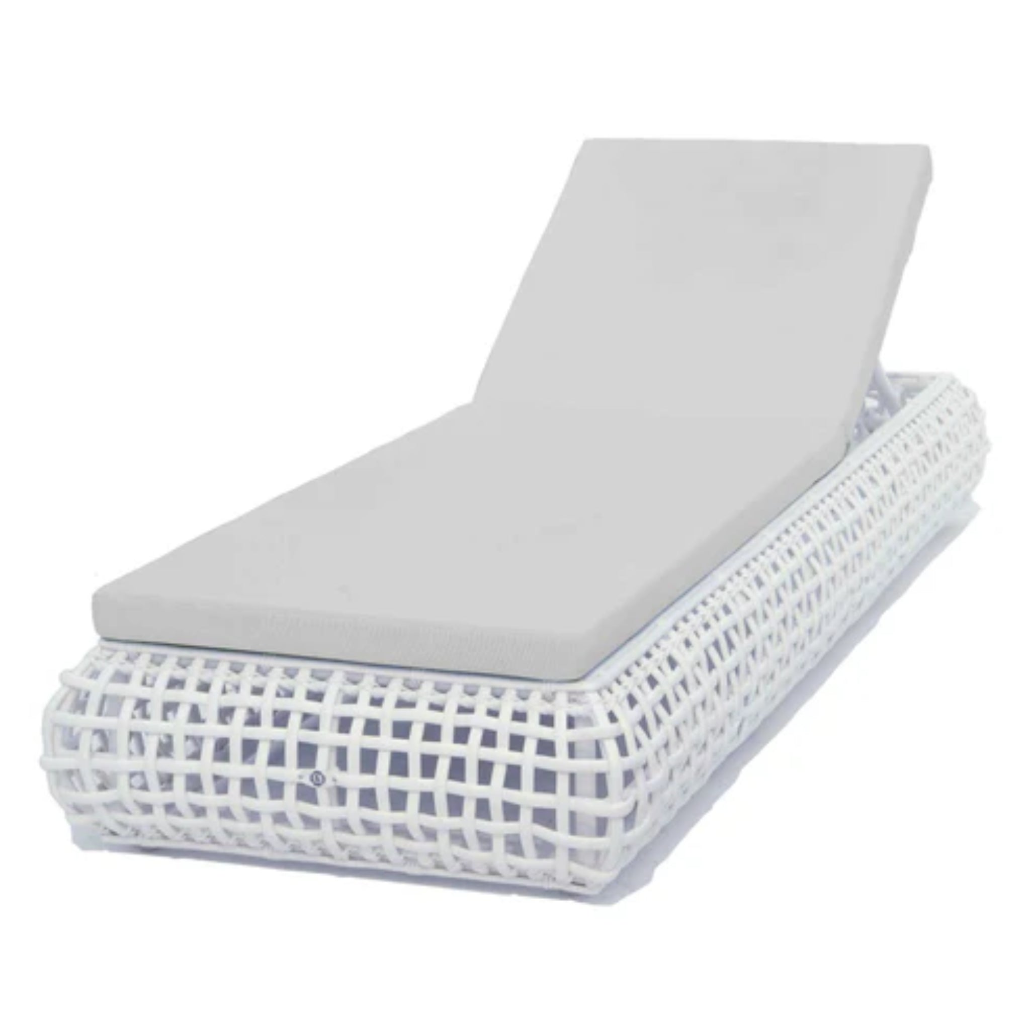 Skyline Design Dynasty outdoor lounge chair with mushroom woven fiber and armrests, ideal for patio relaxation.