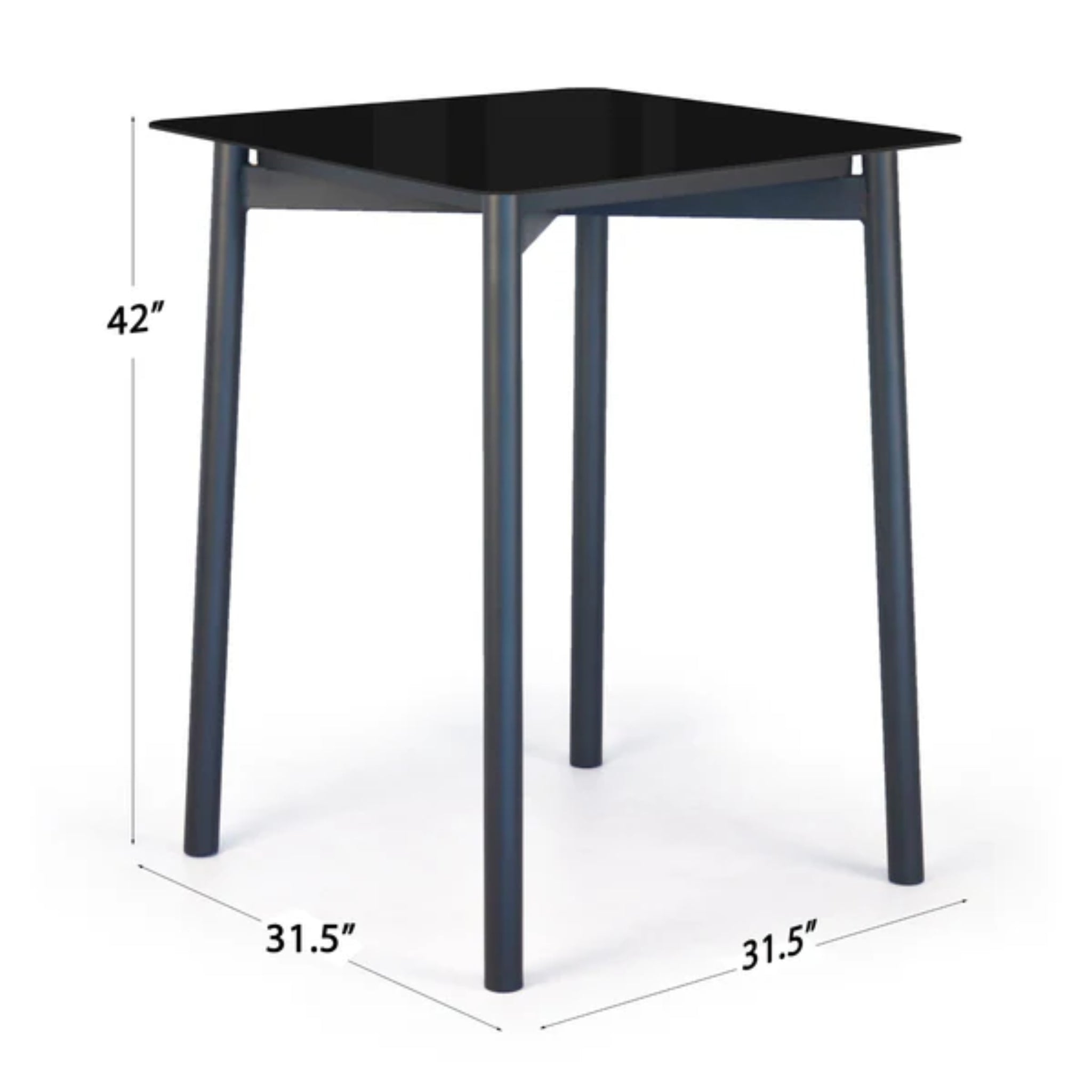 Skyline Design Boston outdoor pub table with black glass top and four matching barstools, ideal for outdoor dining and entertaining.