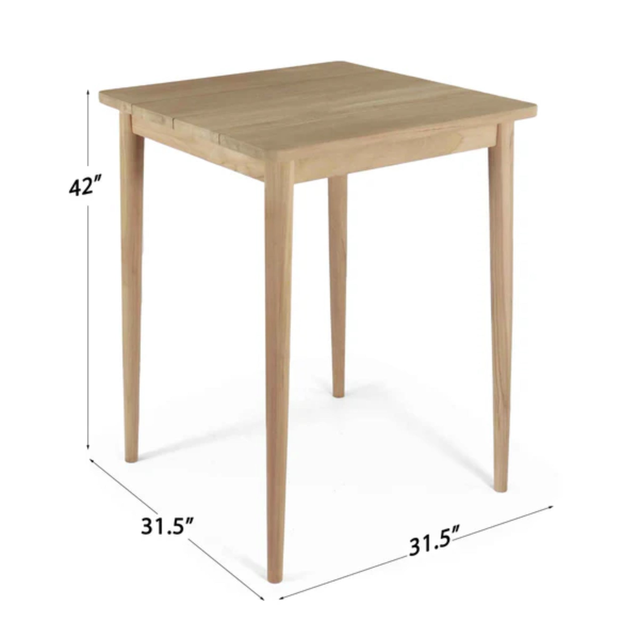 Skyline Design Calixto outdoor pub table with four matching barstools, featuring teak wood construction and modern design.