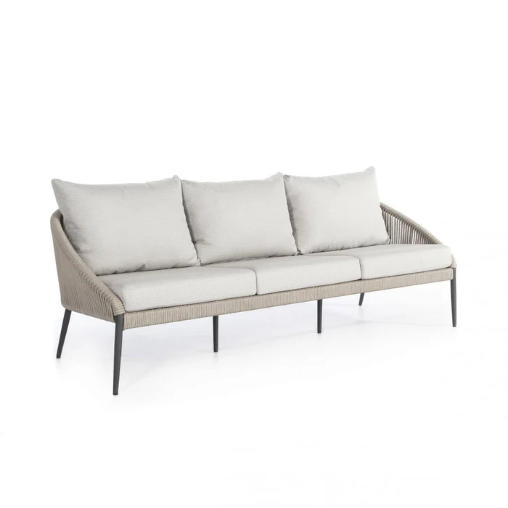 Skyline Design Rodona outdoor lounge set with silver-grey sofa, chairs, and coffee table, perfect for patio relaxation.
