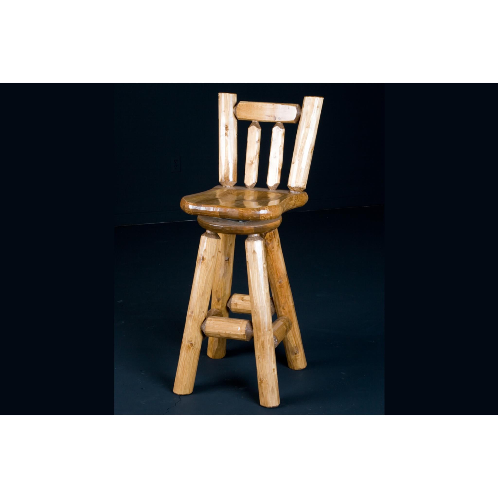 Viking Log Furniture 30-inch log bar stool with natural wood finish and rustic design, suitable for kitchen or bar area.