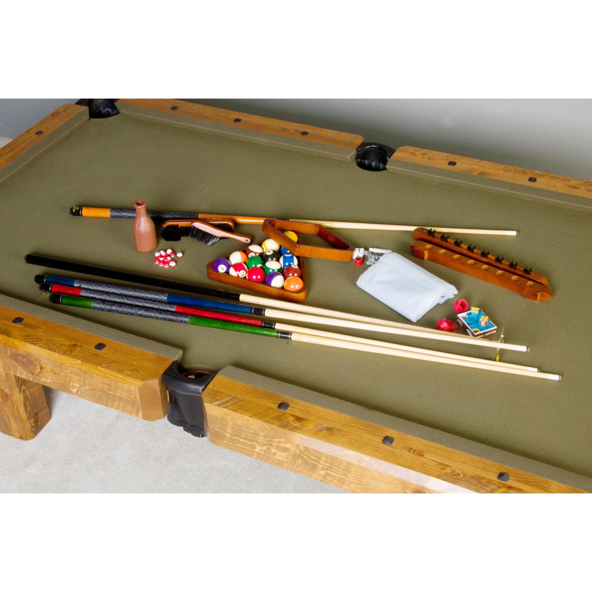 Viking Log Furniture pool table accessories Deluxe kit including cues, balls, and accessories for Viking Log Furniture pool tables.
