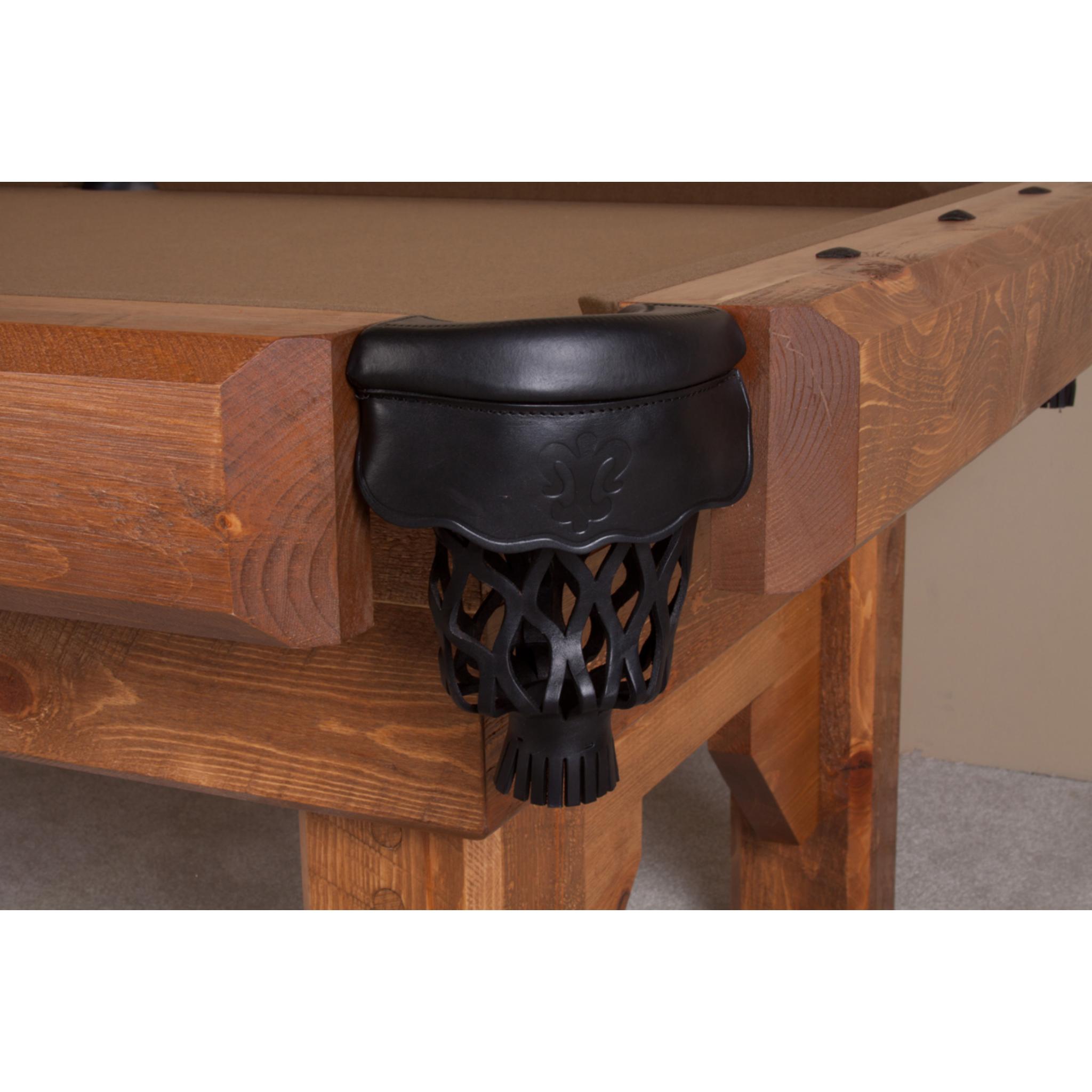 Dark Viking Log Furniture pool table made of reclaimed timber with rustic barnwood finish, designed for billiards and game rooms.